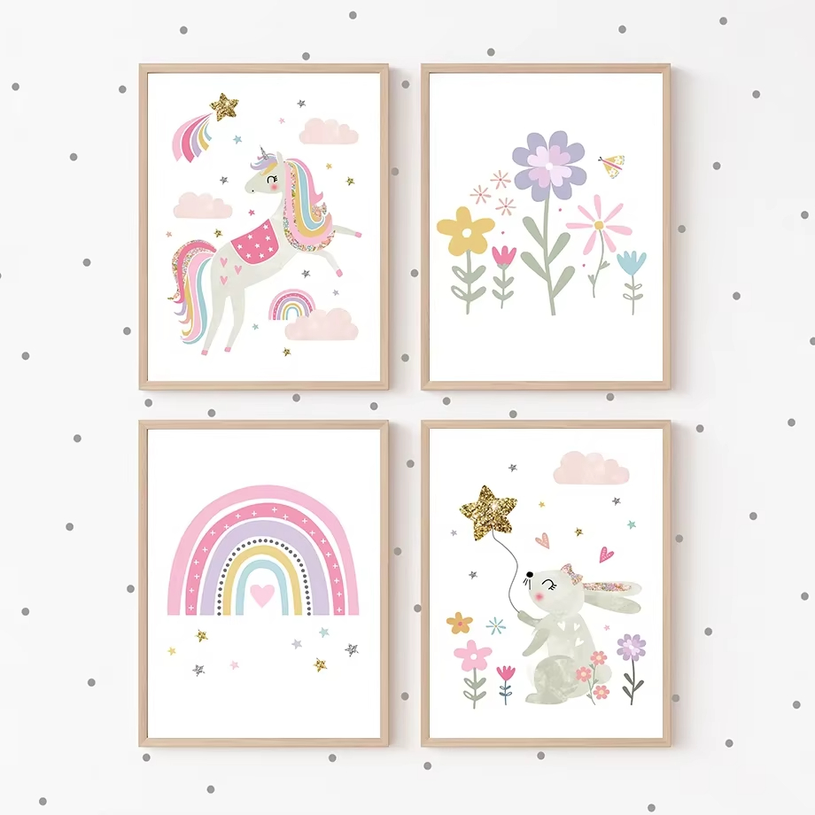 Baby Nursery Mirror - Unicornio rosa, conejo, arcoíris, nube, flor,
