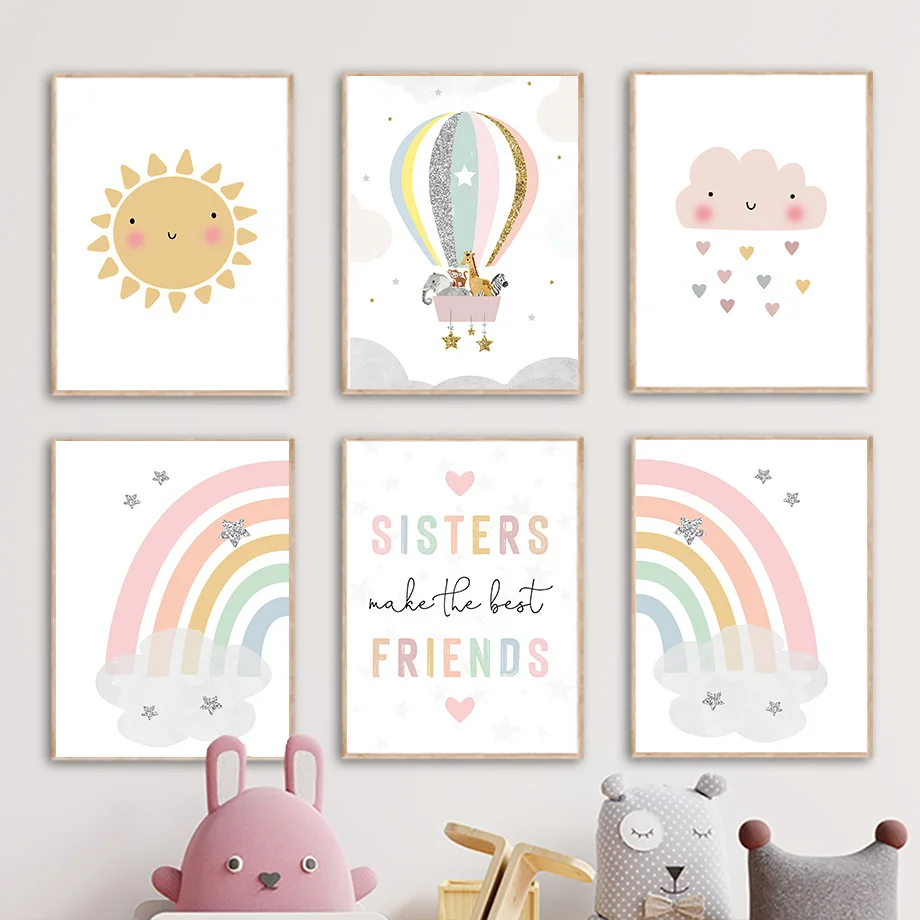 Baby Nursery Decor Ideas - Pósteres nórdicos de jirafa, elefante, globo