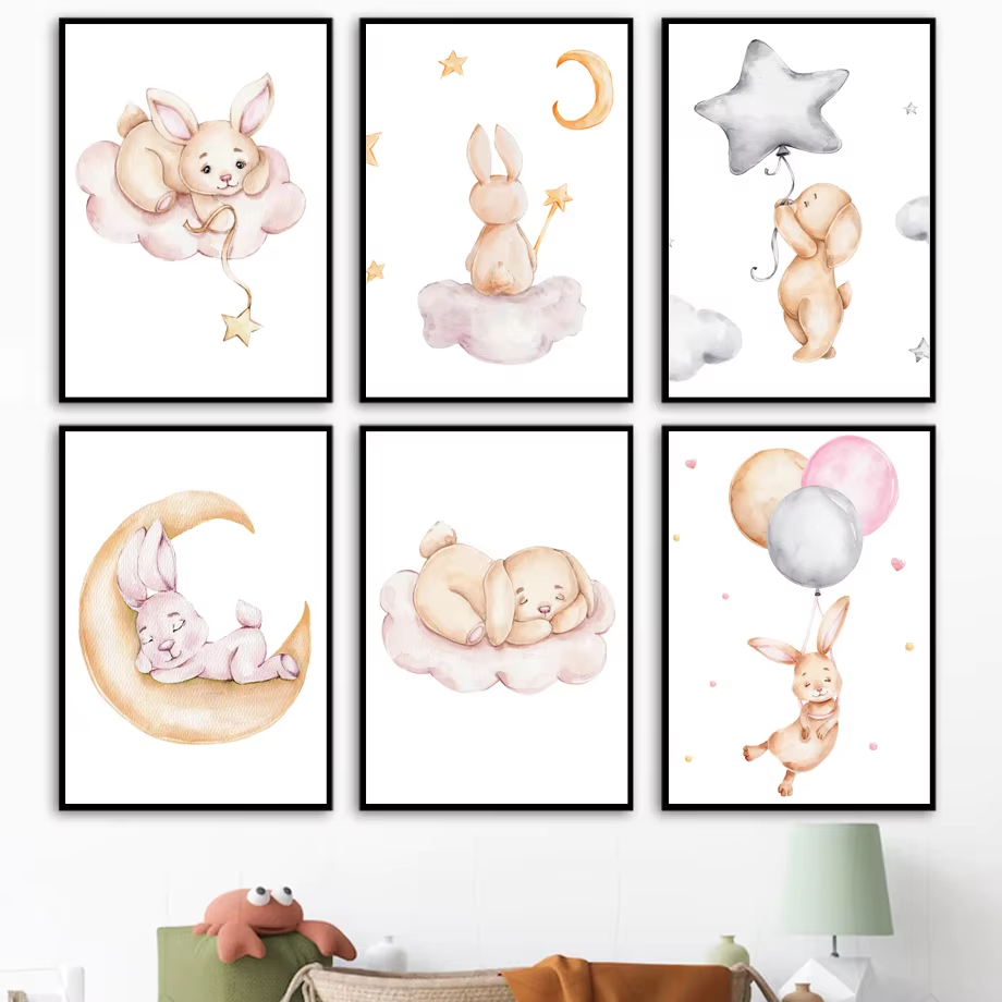 Baby Nursery Mirror - Lindo acuarela conejo Luna estrella nube