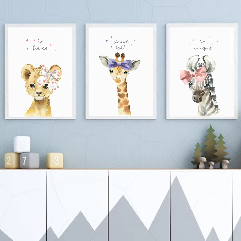 Baby Nursery Mirror - León, cebra, jirafa, elefante, hipopótamo, flor,