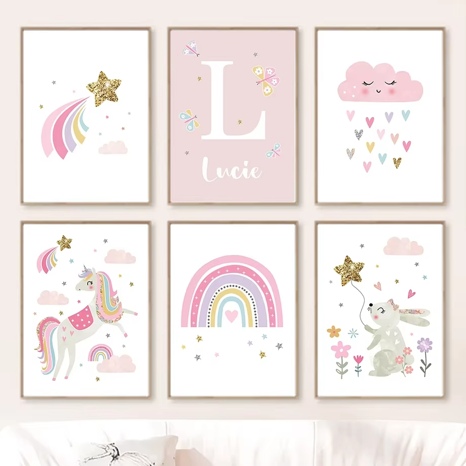 Unicornio rosa, conejo, arcoír - Baby Nursery Mirror reseña y precio