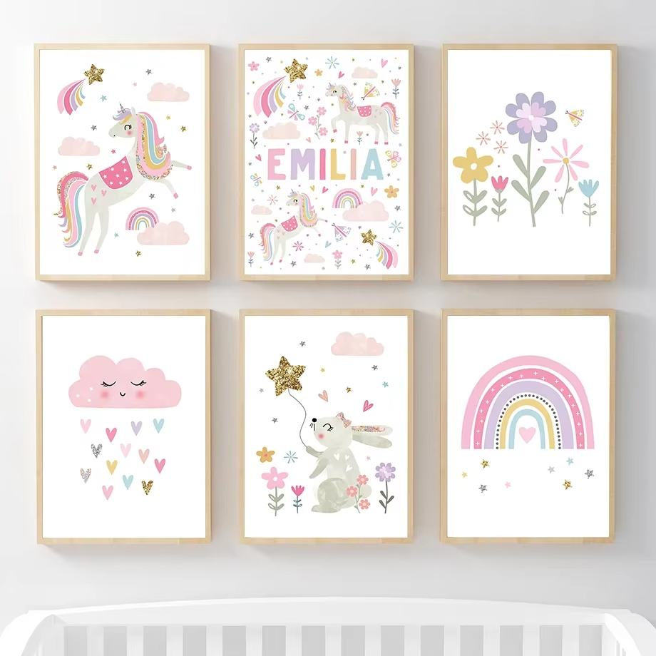 Unicornio rosa, conejo, arcoír - Baby Nursery Mirror reseña y precio