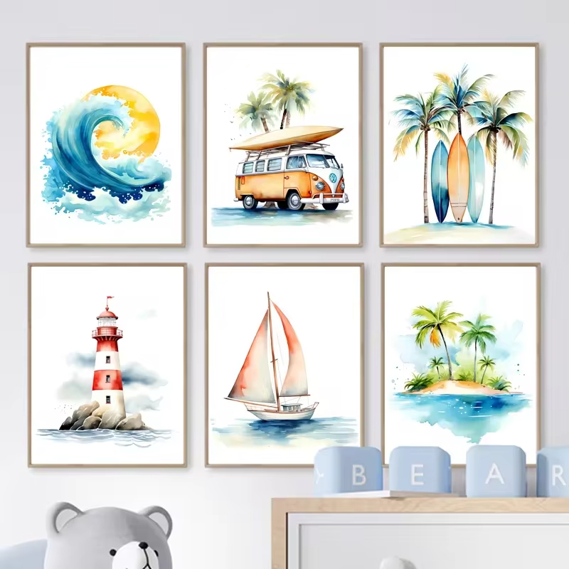 Arte de pared de Faro de playa - Baby Nursery Mirror reseña y precio