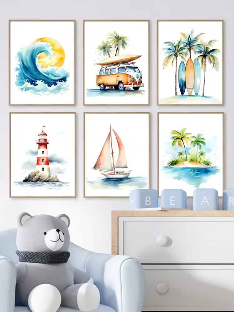 Arte de pared de Faro de playa - Baby Nursery Mirror reseña y precio
